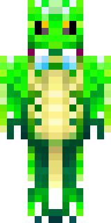 a dragon hybrid with green scales, horns and a spined tail