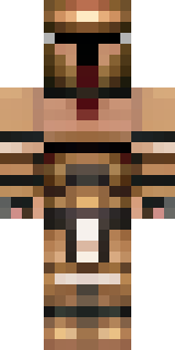 a gladiator in bronze arm guards and a red-plumed helmet