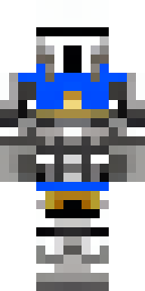 a knight in polished silver plate armor with a blue tabard