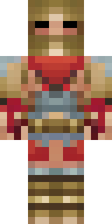 a gladiator in bronze arm guards and a red-plumed helmet