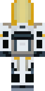 a mecha pilot in a white flight suit with a segmented helmet
