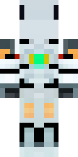 a mecha pilot in a white flight suit with a segmented helmet