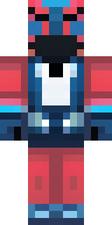 a masked hero in a sleek red and blue suit with a chest emblem
