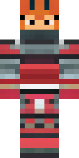 a samurai in red lacquered armor with a horned helmet