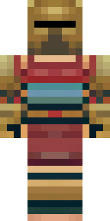 a gladiator in bronze arm guards and a red-plumed helmet