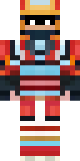 a samurai in red lacquered armor with a horned helmet