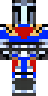 a knight in polished silver plate armor with a blue tabard