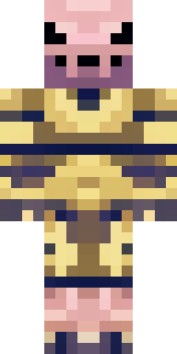 a piglin brute in gold armor with a snout and tusks