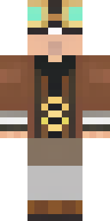 a steampunk inventor in a brown leather coat and brass goggles