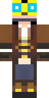 a steampunk inventor in a brown leather coat and brass goggles