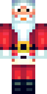 a jolly Santa in a red suit with a white beard and sack