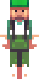 a farmer villager in a straw hat with a green apron