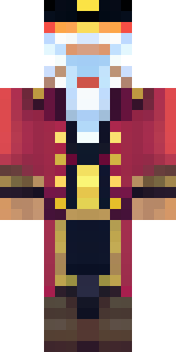 a pirate captain in a long red coat and tricorn hat