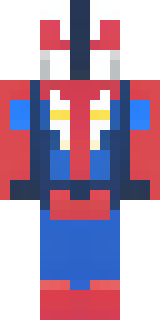 a masked hero in a sleek red and blue suit with a chest emblem