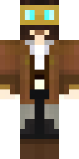 a steampunk inventor in a brown leather coat and brass goggles