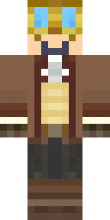 a steampunk inventor in a brown leather coat and brass goggles