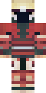 a samurai in red lacquered armor with a horned helmet