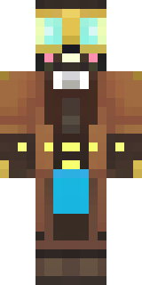 a steampunk inventor in a brown leather coat and brass goggles