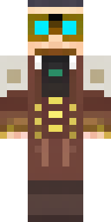 a steampunk inventor in a brown leather coat and brass goggles