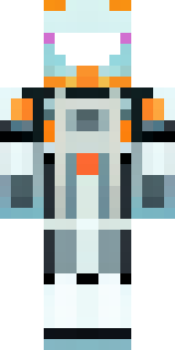 a mecha pilot in a white flight suit with a segmented helmet