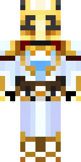 a royal paladin in gold-trimmed white armor with a red cape