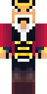 a pirate captain in a long red coat and tricorn hat