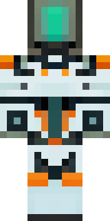 a mecha pilot in a white flight suit with a segmented helmet