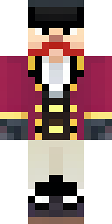 a pirate captain in a long red coat and tricorn hat