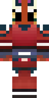 a samurai in red lacquered armor with a horned helmet