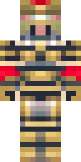 a gladiator in bronze arm guards and a red-plumed helmet