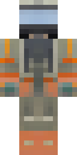 a battle-worn pilot in orange plating with scorch marks
