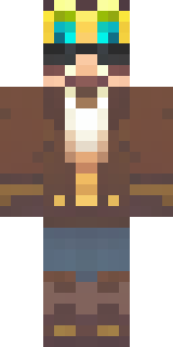 a steampunk inventor in a brown leather coat and brass goggles
