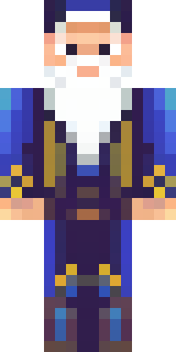 an old wizard in a starry midnight-blue robe and pointed hat
