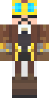 a steampunk inventor in a brown leather coat and brass goggles