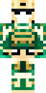 a jade samurai in green and gold ceremonial armor