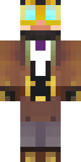 a steampunk inventor in a brown leather coat and brass goggles