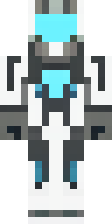 a mecha pilot in a white flight suit with a segmented helmet