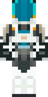 a mecha pilot in a white flight suit with a segmented helmet