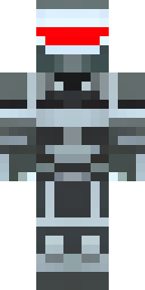 a chrome-armed enforcer in dark tactical gear with red optics