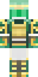 a jade samurai in green and gold ceremonial armor