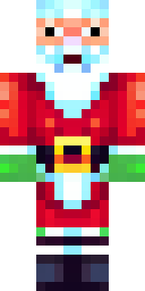 a jolly Santa in a red suit with a white beard and sack