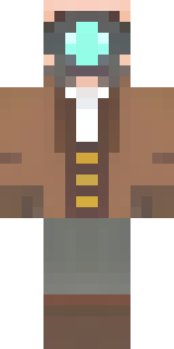 a steampunk inventor in a brown leather coat and brass goggles