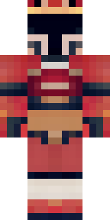 a samurai in red lacquered armor with a horned helmet