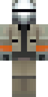 a battle-worn pilot in orange plating with scorch marks