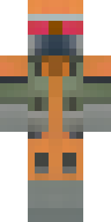 a battle-worn pilot in orange plating with scorch marks
