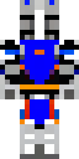 a knight in polished silver plate armor with a blue tabard