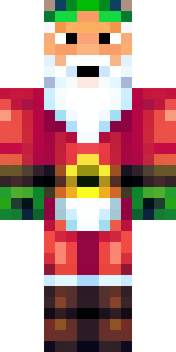 a jolly Santa in a red suit with a white beard and sack