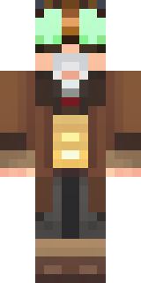 a steampunk inventor in a brown leather coat and brass goggles