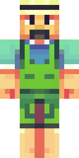 a farmer villager in a straw hat with a green apron