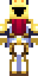 a royal paladin in gold-trimmed white armor with a red cape